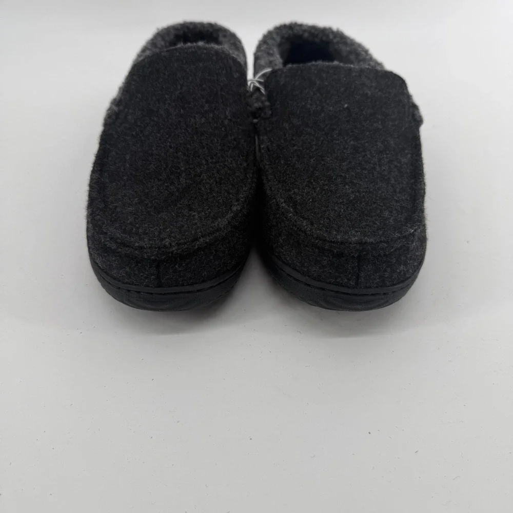 Dearfoams Mens Total Comfort Memory Foam Slippers Black Sherpa Lined Medium 9-10